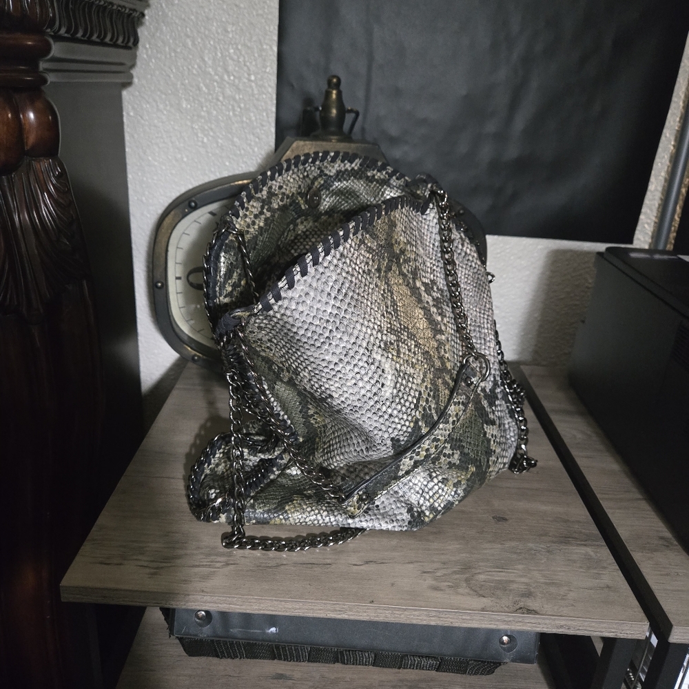 Gray and Black Shoulder Bag with Dramatic Embellishments